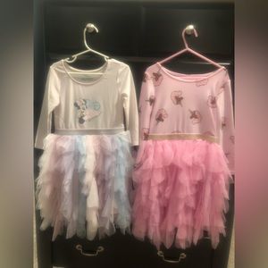 2 Girl long sleeved dresses with tutu bottoms, size 5T